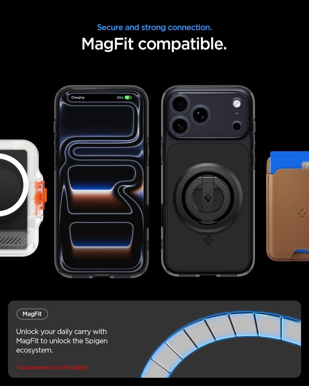 imageSpigen for iPhone 17 Pro Max Case Ultra Hybrid T MagFit Camera Control Button Compatible with Magsafe Glossy OrangeMatte Black