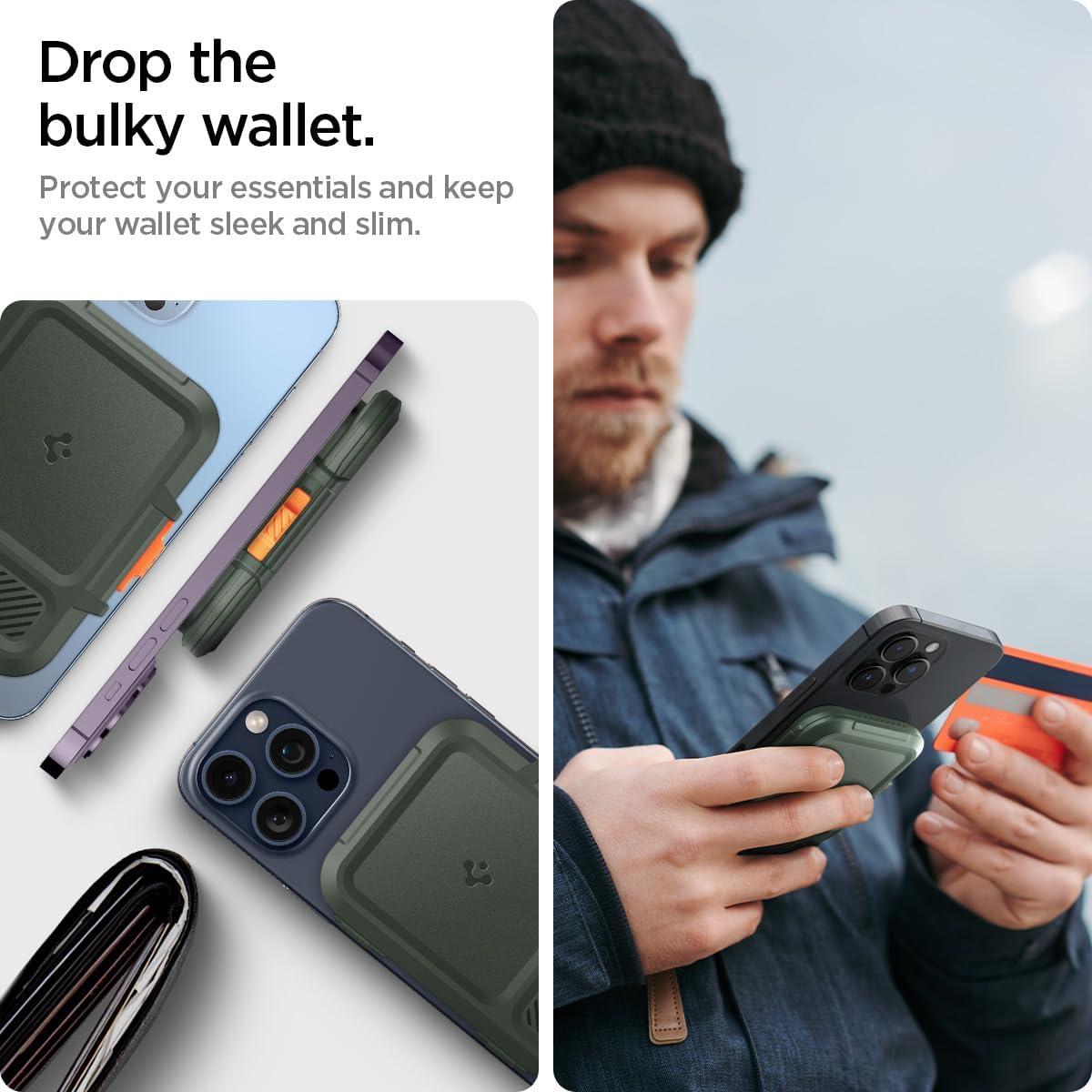 imageSpigen for MagSafe Wallet Heavy Duty Hardshell Magnetic Card Holder Compatible with iPhone 171615141312 Pixel 10 Series MagSafeCases Pixelsnap Holds 5678 CardsMilitary Green