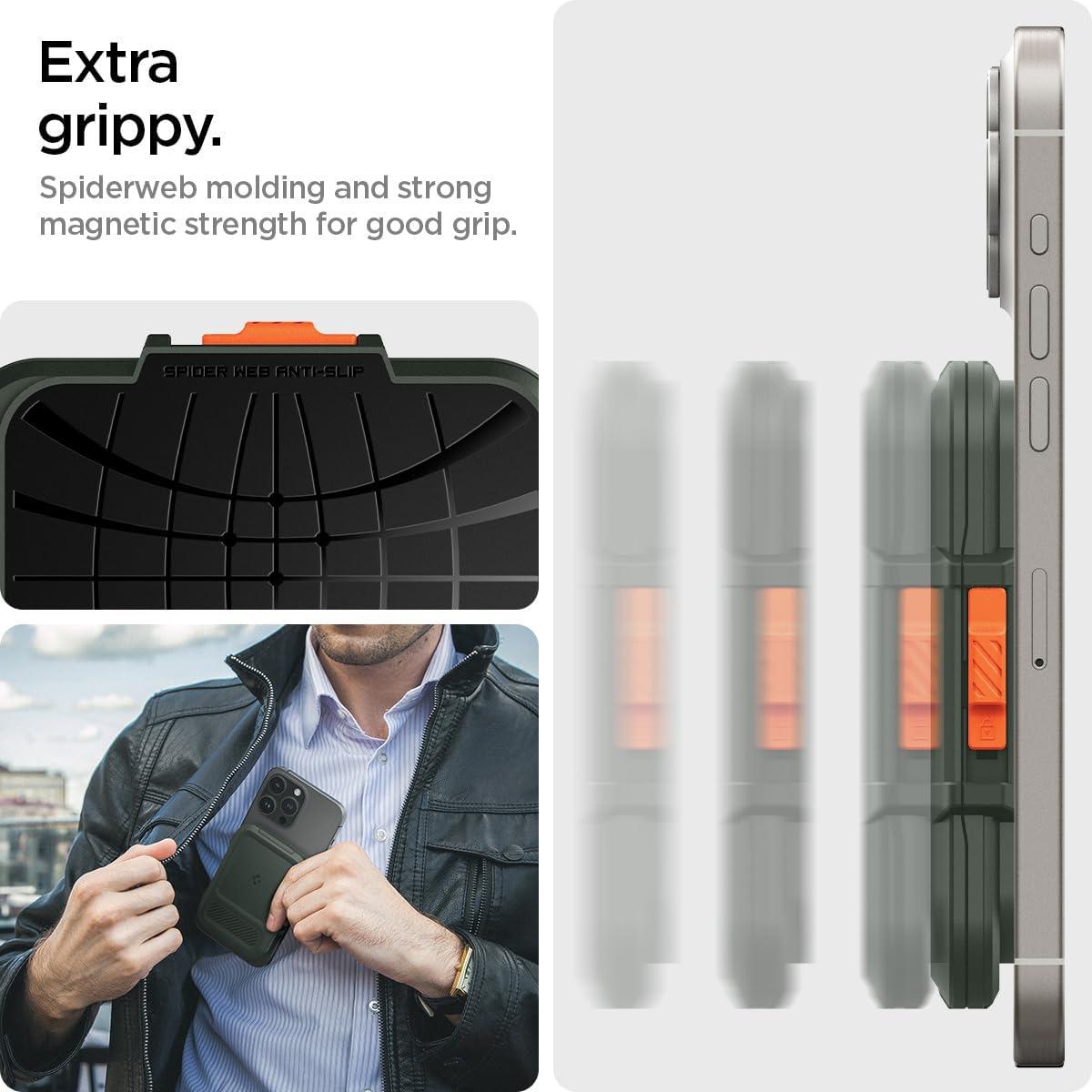 imageSpigen for MagSafe Wallet Heavy Duty Hardshell Magnetic Card Holder Compatible with iPhone 171615141312 Pixel 10 Series MagSafeCases Pixelsnap Holds 5678 CardsMilitary Green