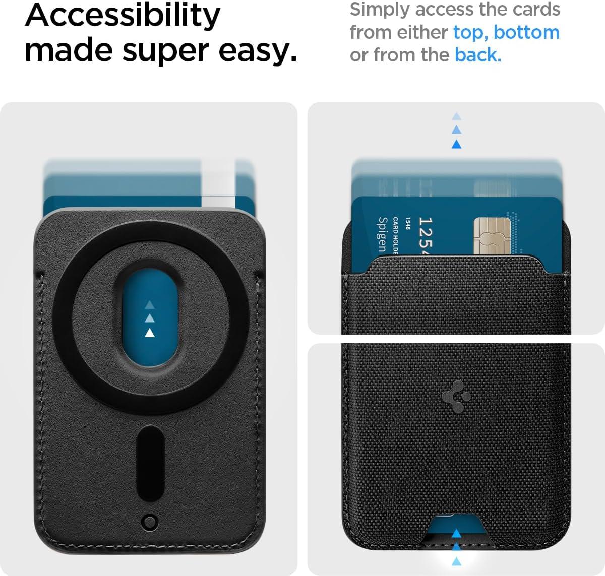 imageSpigen for MagSafe Wallet Holds 2 Cards MagFit Compatible with iPhone 171615141312 Models Pixel 10 Series MagSafeCases Pixelsnap and More Card Holder PU Brown 2CardsFabric Black