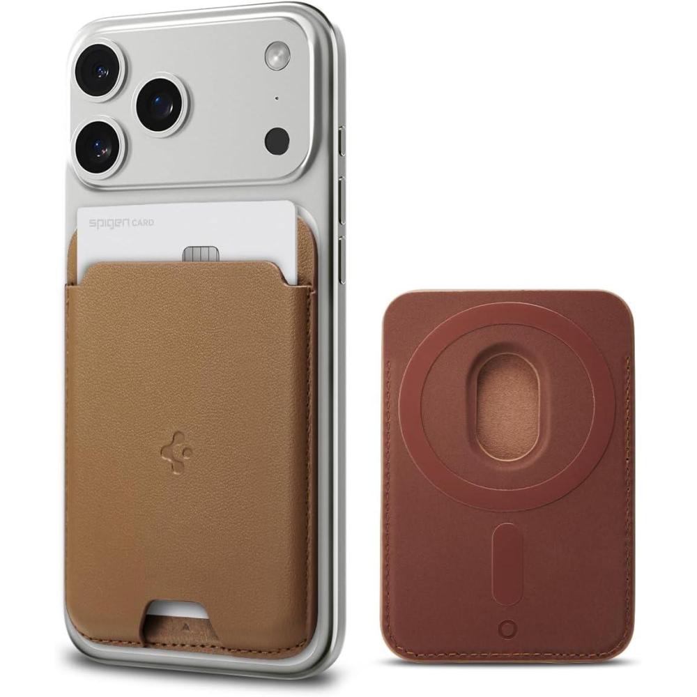 imageSpigen for MagSafe Wallet Holds 2 Cards MagFit Compatible with iPhone 171615141312 Models Pixel 10 Series MagSafeCases Pixelsnap and More Card Holder  PU Brown 2CardsPU Brown