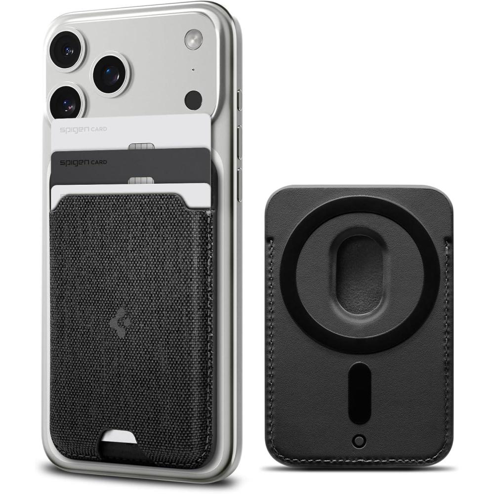 imageSpigen for MagSafe Wallet Holds 2 Cards MagFit Compatible with iPhone 171615141312 Models Pixel 10 Series MagSafeCases Pixelsnap and More Card Holder PU Brown 2CardsFabric Black