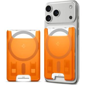 Spigen for MagSafe Wallet, Holds 3 Cards, Compatible with iPhone 17/16/15/14/13/12, Pixel 10 Series, MagSafe-Case, Pixelsnap, and Plaud Note, Transparent Card Holder – Classic C1 Graphite(Classic C1 Tangerine)