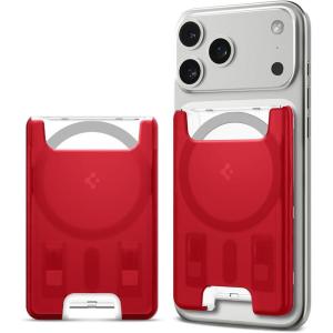 Spigen for MagSafe Wallet, Holds 3 Cards, Compatible with iPhone 17/16/15/14/13/12, Pixel 10 Series, MagSafe-Case, Pixelsnap, and Plaud Note, Transparent Card Holder – Classic C1 Graphite(Classic C1 Ruby)