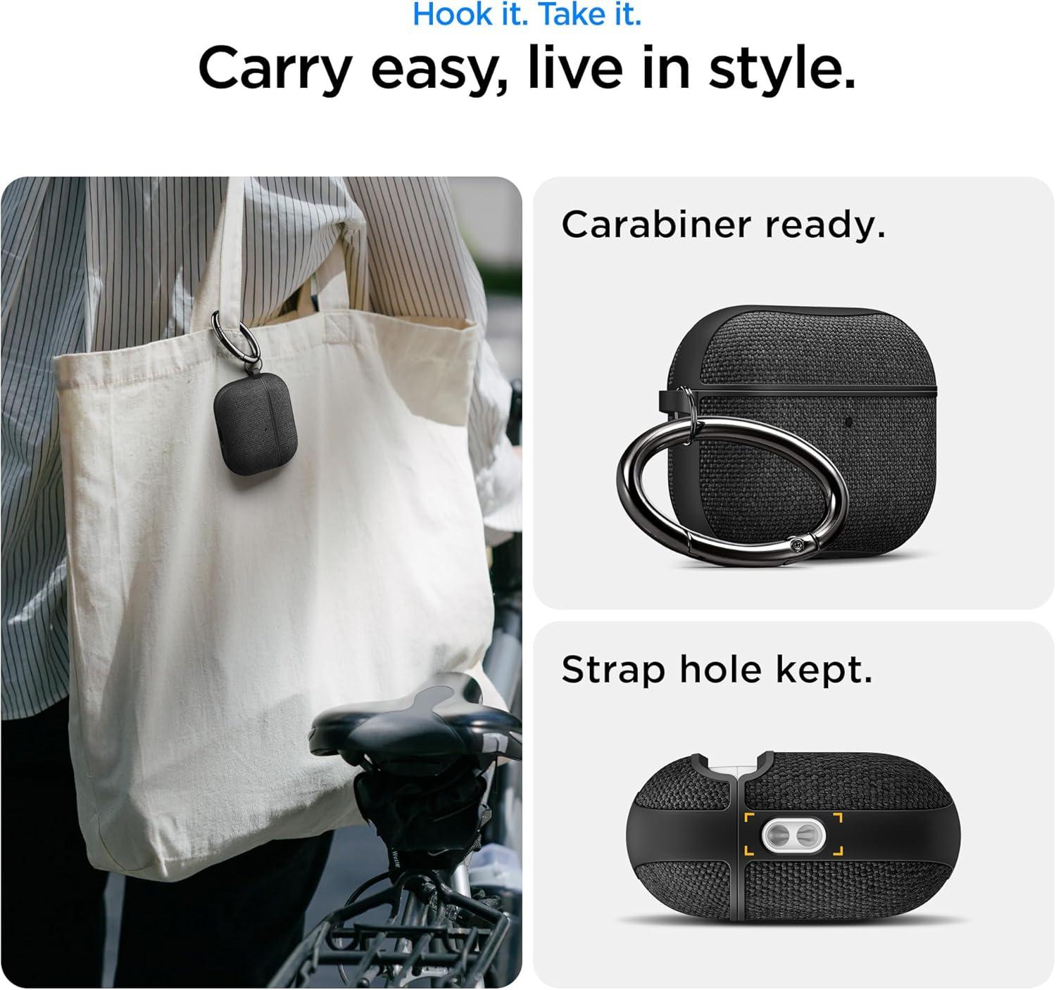 imageSpigen for AirPods Pro 3 Case Urban Fit Compatible with AirPods Pro 3rd Generation Case 2025 Premium Fabric Cover with Carabiner Matte Black