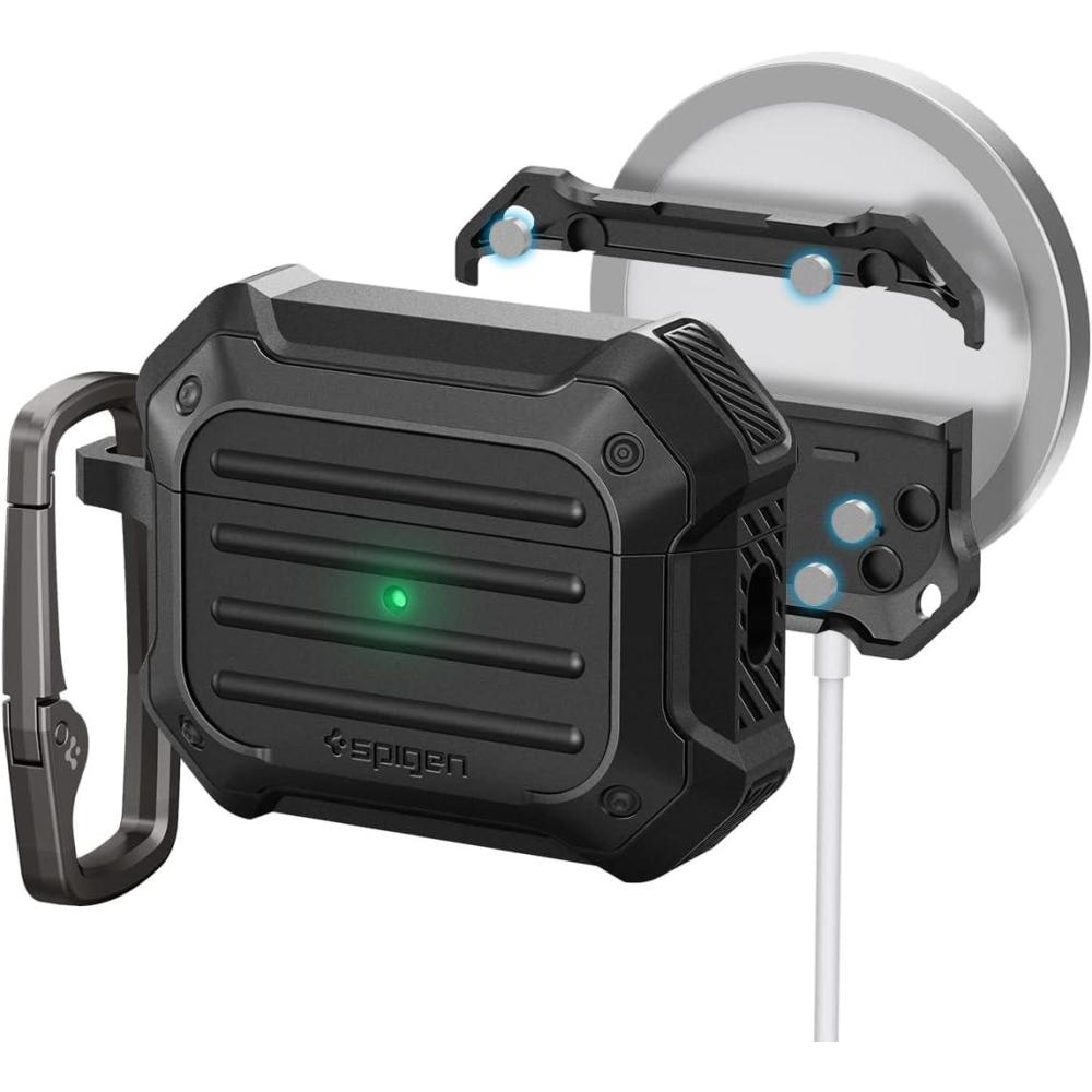 imageSpigen Tough Armor Mag Fit Designed for AirPods Pro 2nd Generation Case 20222023 USBCLightening Cable MagSafe Compatible Magnets Embedded  Black
