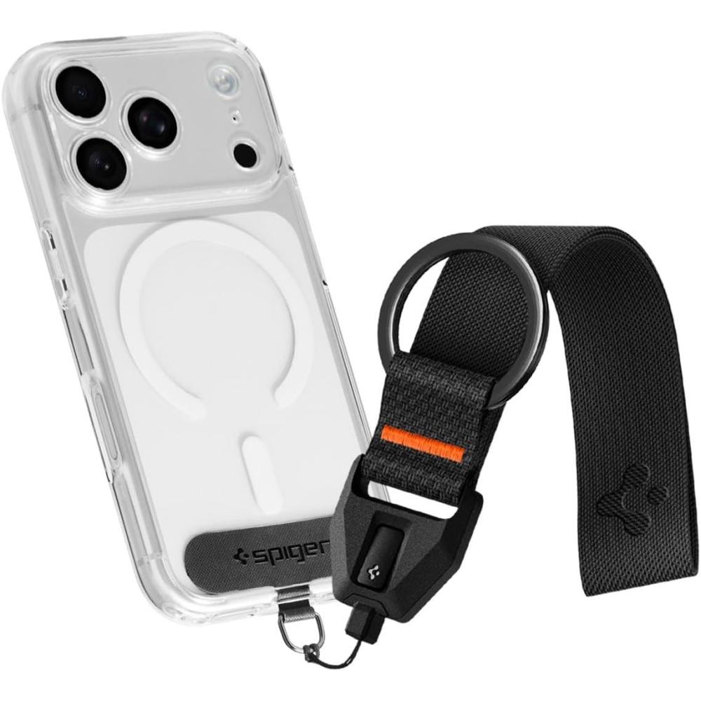 imageSpigen Universal Lanyard Wrist Strap with Keychain for iPhone ID Badge Wallet Holder AirPods Cameras Keychain amp Everyday Carry Durable Carabiner with Wrist Strap  BlackBlack