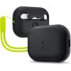 Spigen Silicone Fit Designed for AirPods Pro 2nd Generation Case 2022/2023 (USB-C/Lightening Cable) Lanyard Included – Black/Phantom Green(Black Case & Phantom Green Strap)