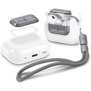Spigen Lock Fit M [EZ FIT] Locking Device Compatible with AirPods Pro Case (1st and 2nd Generation) with Lanyard [Installation Kit Included] Charging Case Not Included – White(Gray)