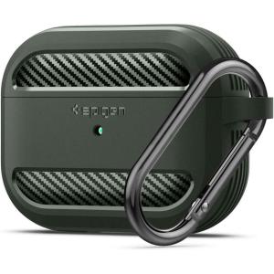 Spigen Rugged Armor Designed for AirPods Pro Case (2019) Drop Protection Cover with Carabiner – Matte Black(Military Green)
