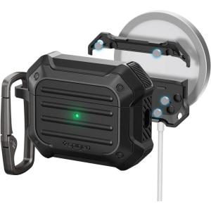 Spigen Tough Armor (Mag Fit) Designed for AirPods Pro 2nd Generation Case 2022/2023 (USB-C/Lightening Cable) MagSafe Compatible Magnets Embedded – Black