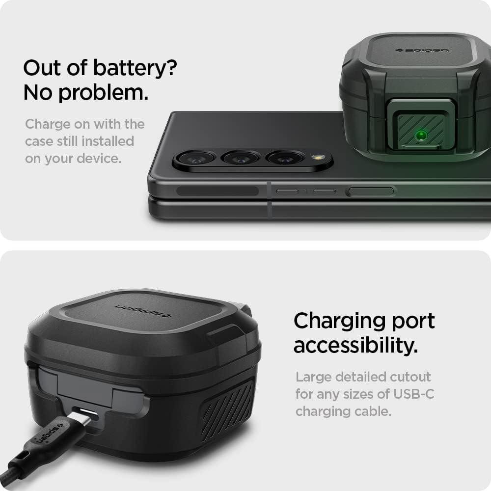 imageSpigen Lock Fit Designed for Galaxy Buds Core 2025 FE 2023 Buds2 Pro 2022 Buds 2 2021 Buds Pro 2021 Buds Live 2020 Case with Secure Lock Protection Vintage KhakiMatte Black