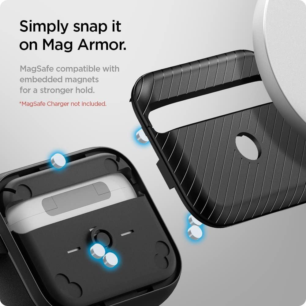 imageSpigen Mag Armor Airpods 3rd Generation MagSafe Case and Mag Fit Duo Stand Pad Black