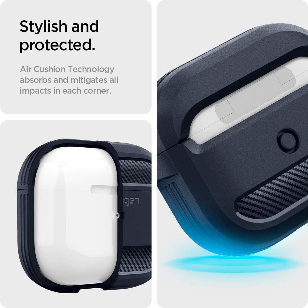 imageSpigen Rugged Armor Designed for Airpods 3rd Generation Case 2021 DropProtection Cover with Keychain Matte BlackCharcoal Gray