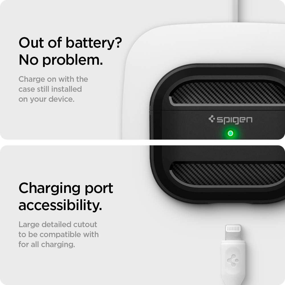 imageSpigen Rugged Armor Designed for Airpods 3rd Generation Case 2021 DropProtection Cover with Keychain Matte BlackMatte Black