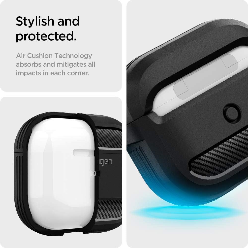 imageSpigen Rugged Armor Designed for Airpods 3rd Generation Case 2021 DropProtection Cover with Keychain Matte BlackMatte Black