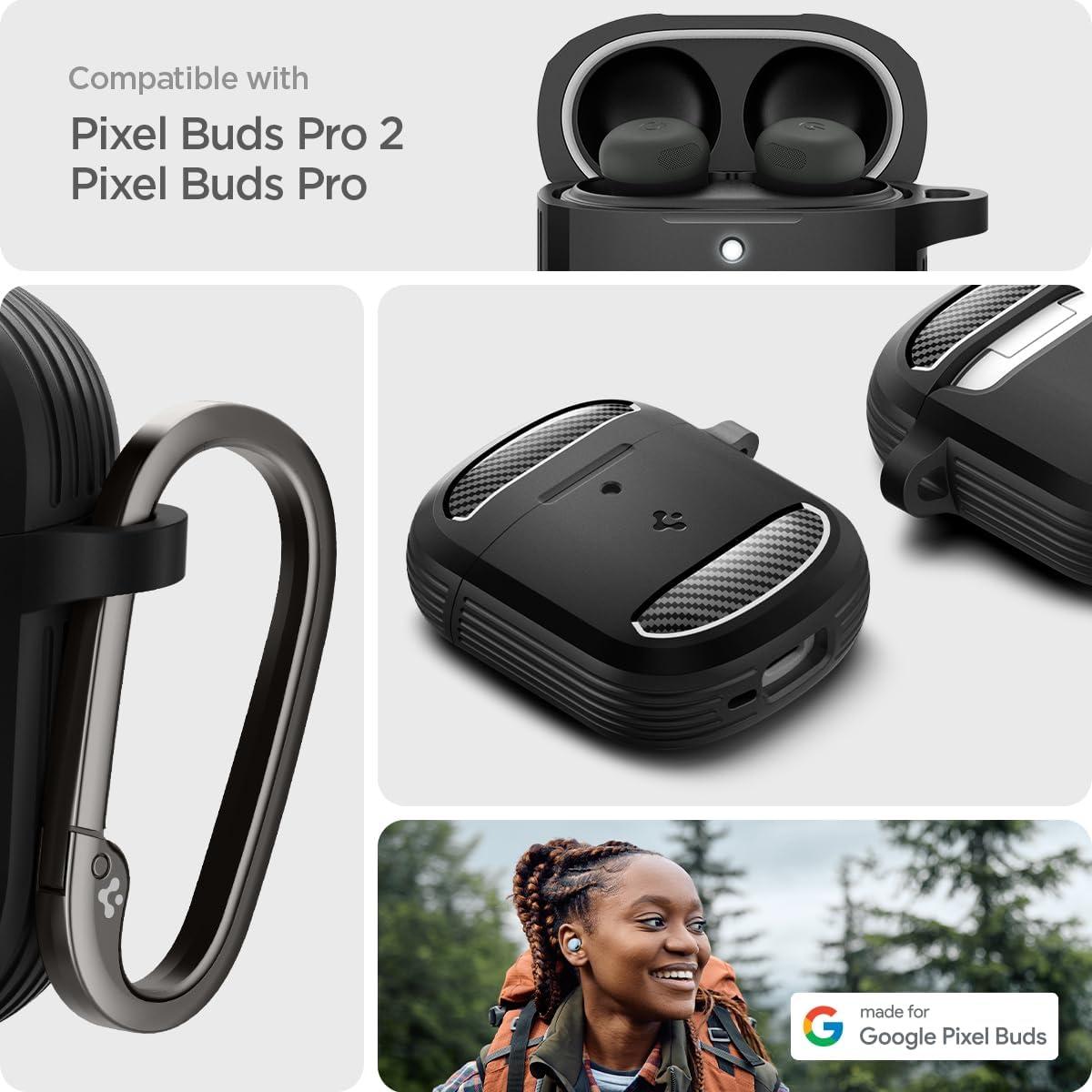 imageSpigen Rugged Armor Designed for Google Pixel Buds Pro 2 2024 and Pro 1 2022 Case Cover with Keychain Matte BlackMatte Black