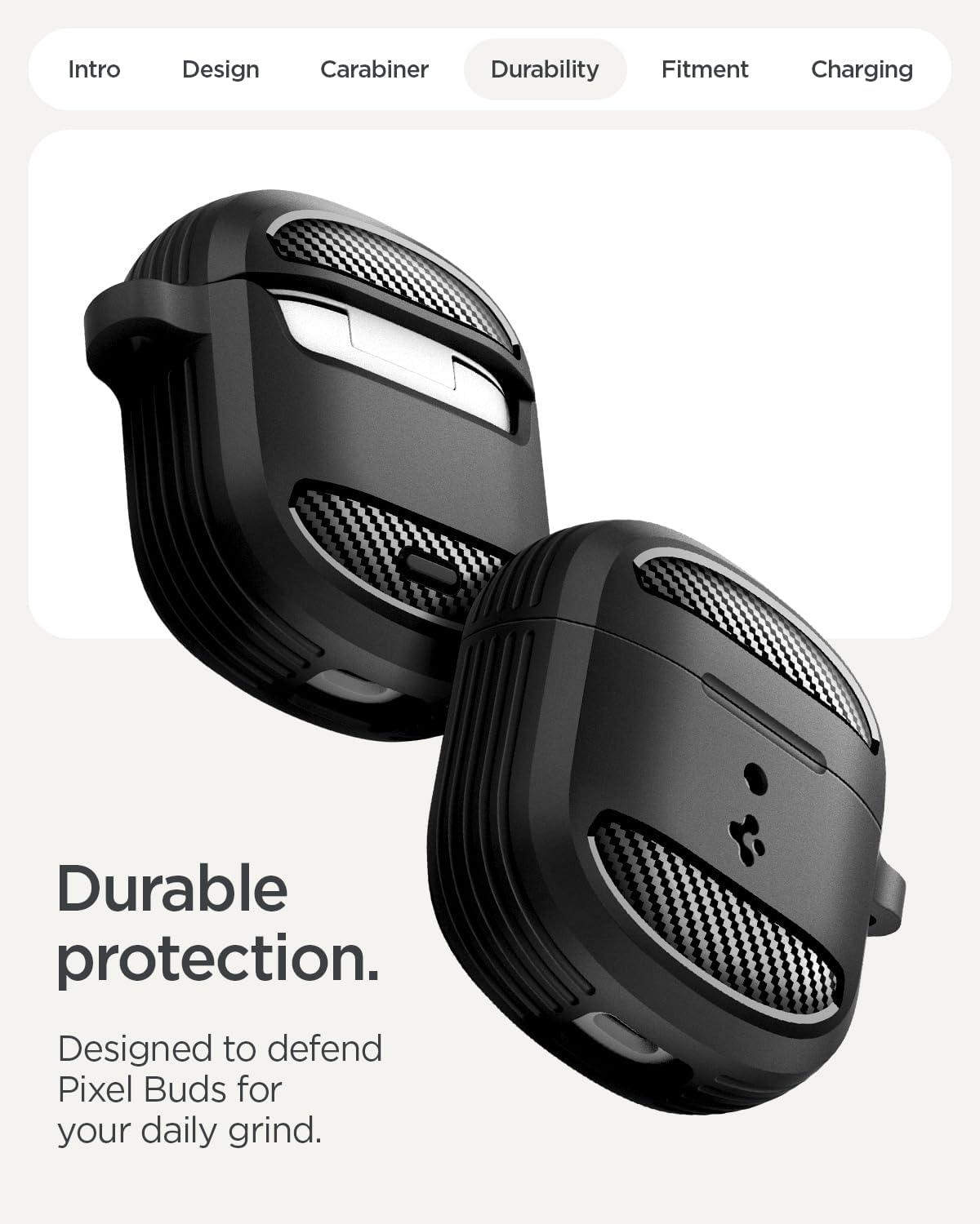 imageSpigen Rugged Armor Designed for Google Pixel Buds Pro 2 2024 and Pro 1 2022 Case Cover with Keychain Matte BlackMatte Black