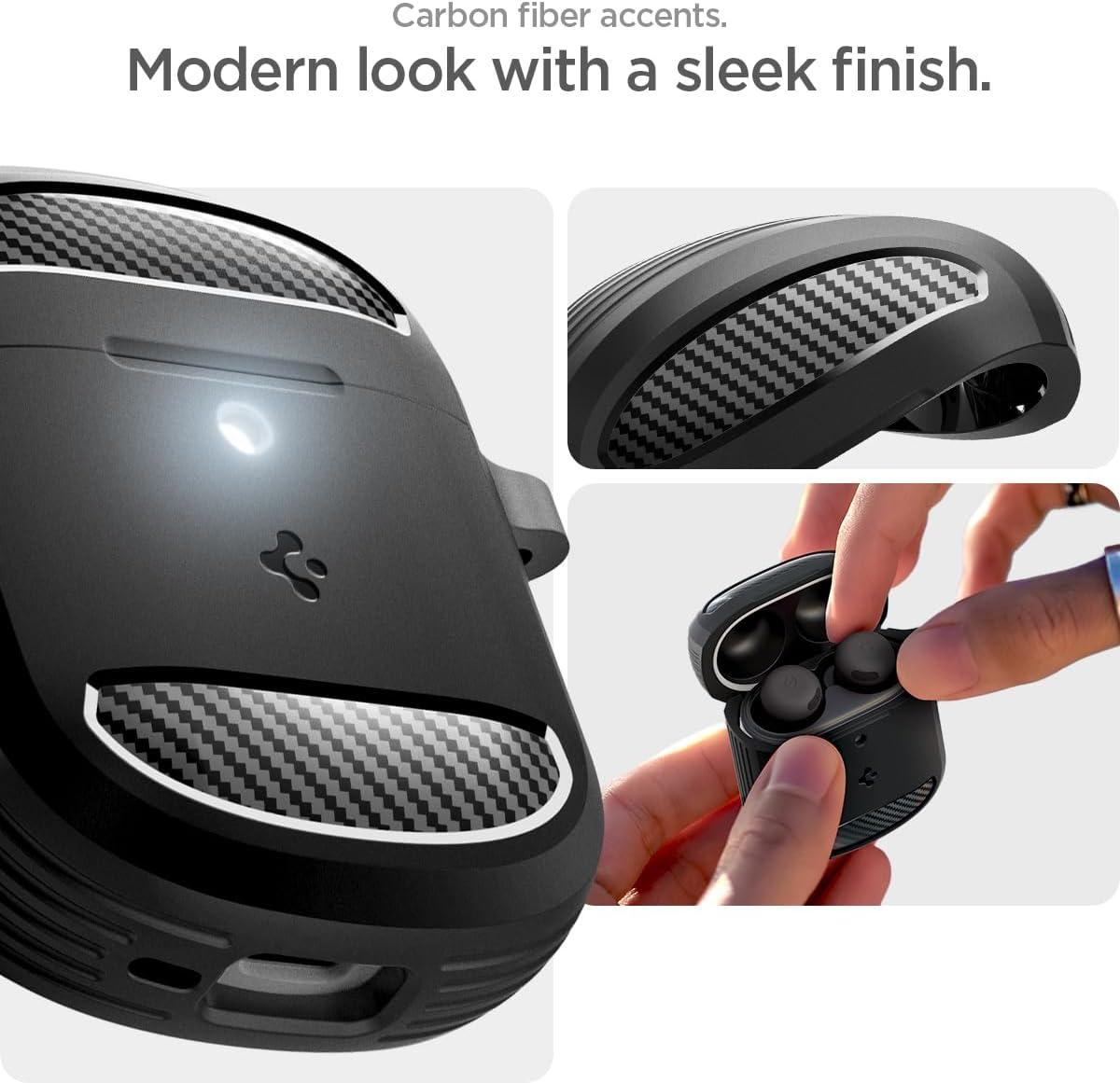 imageSpigen Rugged Armor Designed for Google Pixel Buds Pro 2 2024 and Pro 1 2022 Case Cover with Keychain Matte BlackMatte Black