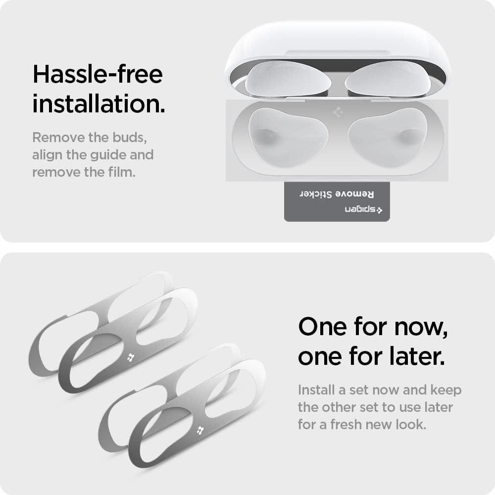 imageSpigen Shine Shield Designed for Airpods 3rd Generation 2021 AntiDust Sticker Dust Guard Metallic Silver