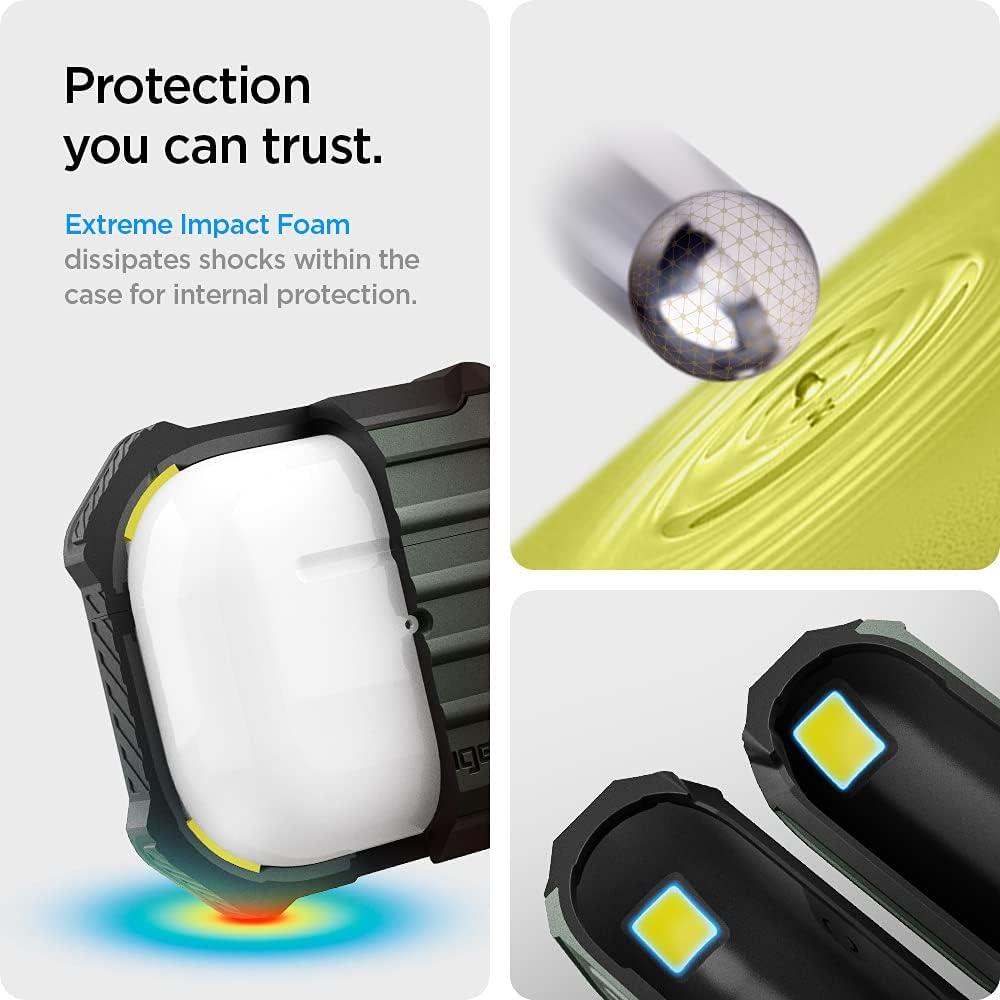 imageSpigen Tough Armor Designed for Airpods 3rd Generation Case 2021 DropProtection Cover with Keychain BlackMilitary Green