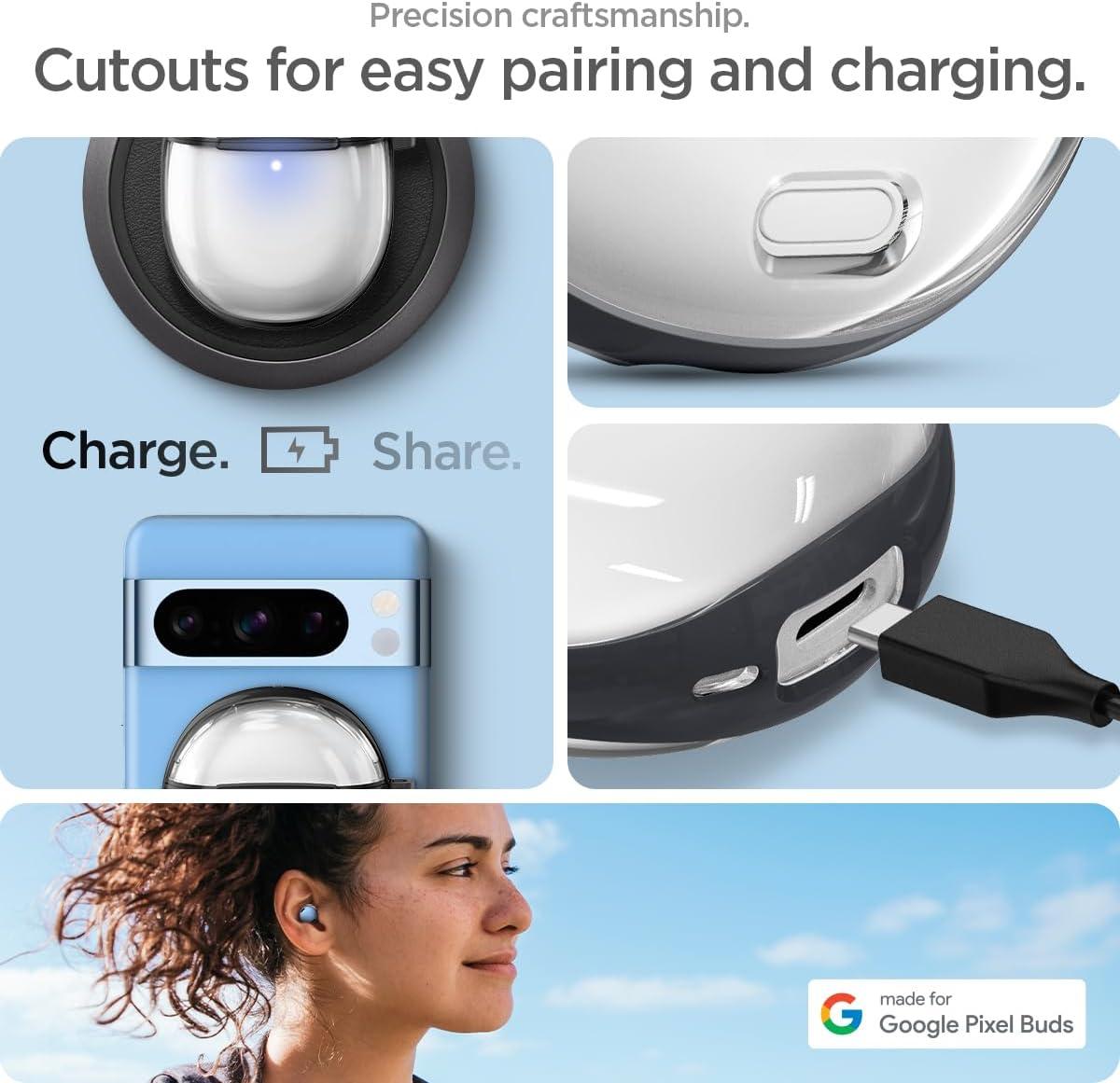 imageSpigen Ultra Hybrid Designed for Google Pixel Buds Pro 2 2024 and Pro 1 2022 Case Cover with Keychain CharcoalCharcoal