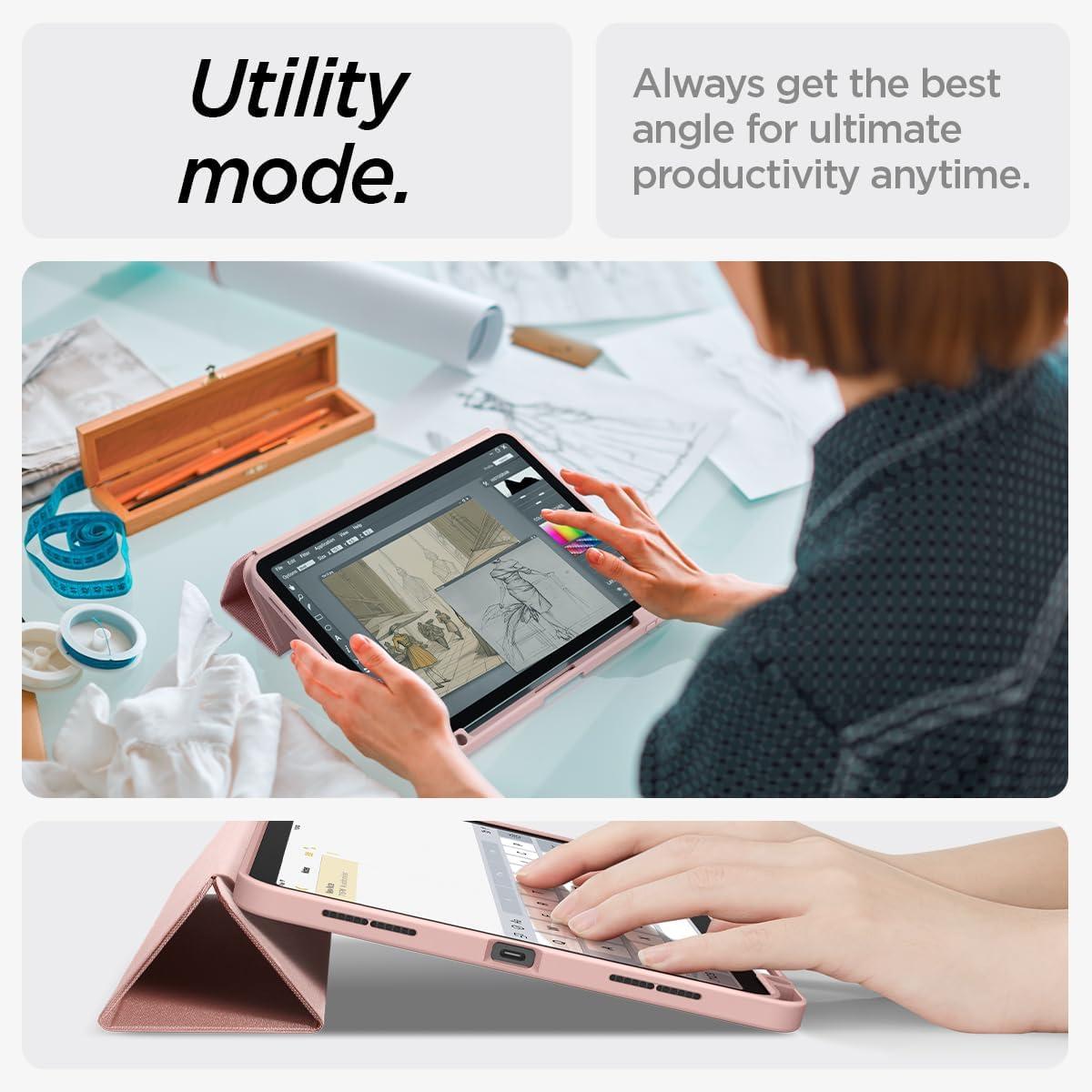 imageSpigen for iPad Air 11 Inch Case M3M2 20252024 109 Inch 5th4th Generation Case 20222020 Urban Fit Protective Premium Fabric TriFold Cover with Pencil Holder BlackRose Gold