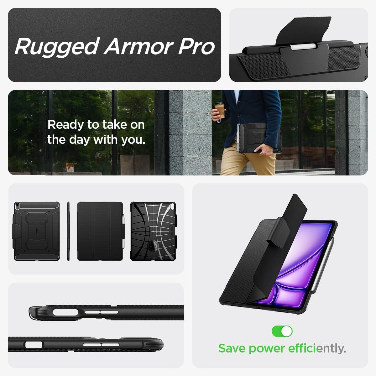 imageSpigen for iPad Air 13 Inch Case M3 2025 iPad Air 13 Inch Case M2 2024 Rugged Armor Pro Protective TriFold Cover with Pencil Holder BlackBlack
