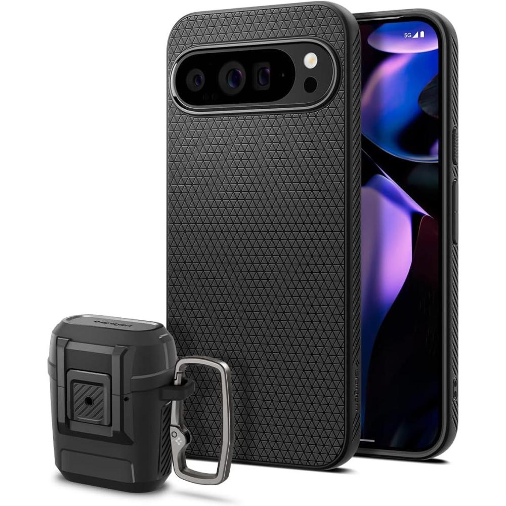 imageSpigen Liquid Air Pixel 9 Pro XL 2024 Case and Lock Fit Pixel Buds Pro 2 2024 Case Bundle Matte Black