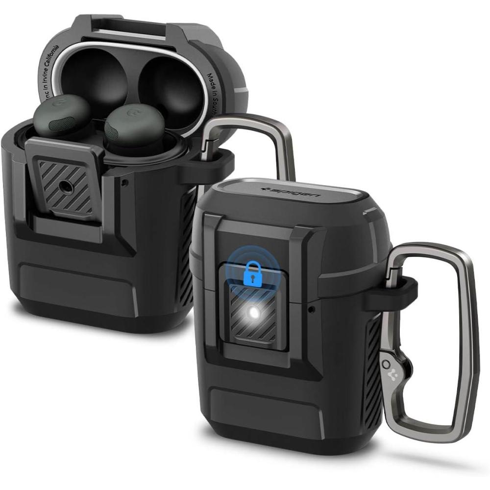 imageSpigen Lock Fit Designed for Google Pixel Buds Pro 2 2024 and Pro 1 2022 Case Cover with Secure Locking Clip and Keychain  Matte BlackMatte Black