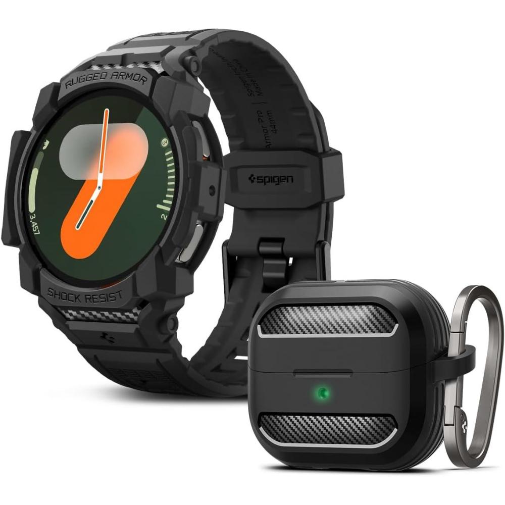 imageSpigen Rugged Armor Case Matte Black Designed for Samsung Galaxy Buds3 Pro and Rugged Armor Case with Band Protection Matte Black Designed for Samsung Galaxy Watch 7 44mm