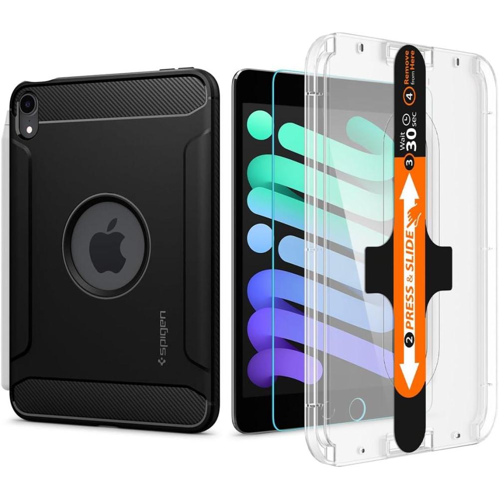 imageSpigen iPad Mini 83 A17 Pro Rugged Armor Matte Black amp iPad Mini 7 amp 6 GlastR EZ Fit 1P