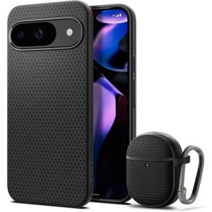 Spigen Liquid Air Pixel 9/Pixel 9 Pro Case (2024) and Classic Fit Pixel Buds Pro 2 Case (2024) Bundle – Matte Black