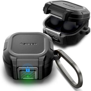 Spigen Lock Fit Designed for Galaxy Buds Core (2025) / FE (2023) / Buds2 Pro (2022) / Buds 2 (2021) / Buds Pro (2021) / Buds Live (2020) Case with Secure Lock Protection – Vintage Khaki(Matte Black)