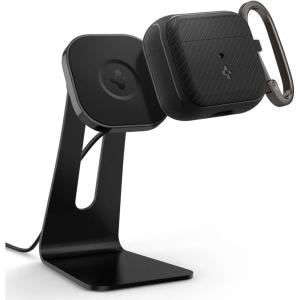 Spigen Mag Armor MagSafe Compatible Airpods 3rd Generation Case and OneTap Pro MagSafe Wireless Charger Stand Bundle – Black