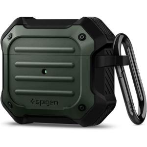 Spigen Tough Armor Designed for Airpods 3rd Generation Case (2021) Drop-Protection Cover with Keychain – Black(Military Green)
