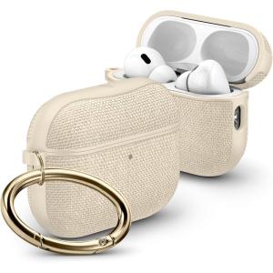 Spigen Urban Fit Designed for AirPods 4 Case (2024) Premium Fabric Cover with Carabiner Key Chain – Rose Gold(Dune Beige)