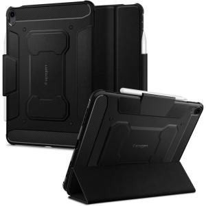 Spigen for iPad Air 13 Inch Case M3 (2025), iPad Air 13 Inch Case M2 (2024), Rugged Armor Pro Protective Tri-Fold Cover with Pencil Holder, Black(Black)