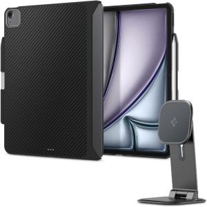 Spigen iPad Air 13″ Enzo Aramid Black & One Tap Easel Stand Space Gray