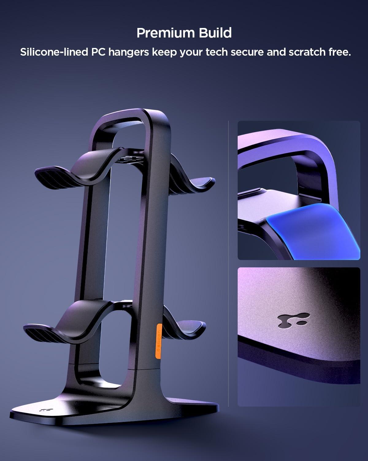 imageSpigen Gaming Controller and Headset Stand for PlayStation Xbox Nintendo Switch 2 Razer Gaming Headphones and Headsets Universal Desk Stand Mount 2 Tiers with Storage Cable Organizer Black