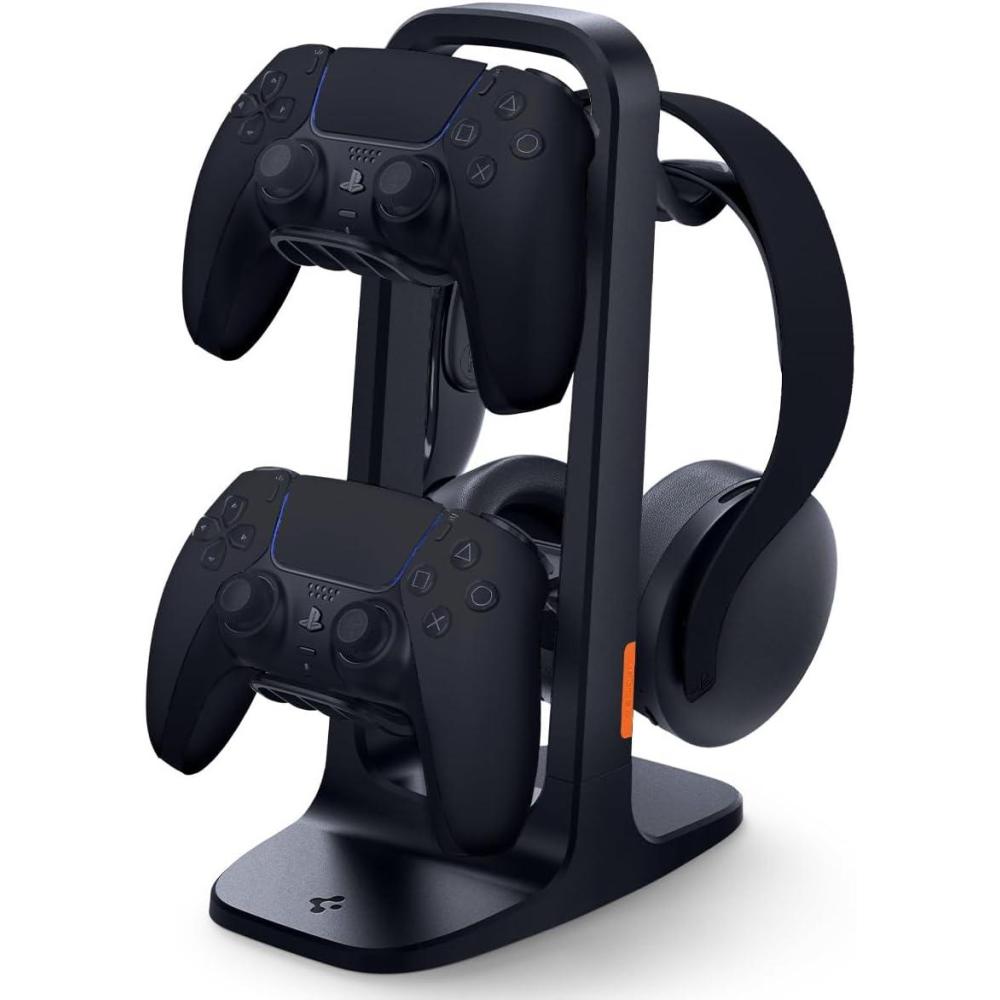 imageSpigen Gaming Controller and Headset Stand for PlayStation Xbox Nintendo Switch 2 Razer Gaming Headphones and Headsets Universal Desk Stand Mount 2 Tiers with Storage Cable Organizer Black