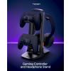 Spigen Gaming Controller and Headset Stand for PlayStation, Xbox, Nintendo Switch 2, Razer, Gaming Headphones and Headsets, Universal Desk Stand Mount, 2 Tiers with Storage Cable Organizer – Black