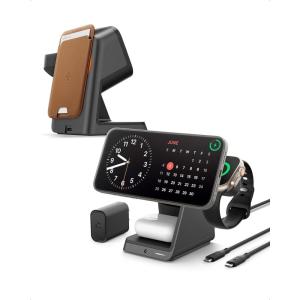 Spigen for MagSafe Charger Stand, [Certified] 3 in 1 Wireless Charging Station 15W Fast Charging Compatible with iPhone 17 16 15 14 13 AirPods Apple Watch 10 Ultra 2 Wallet Accessories and More