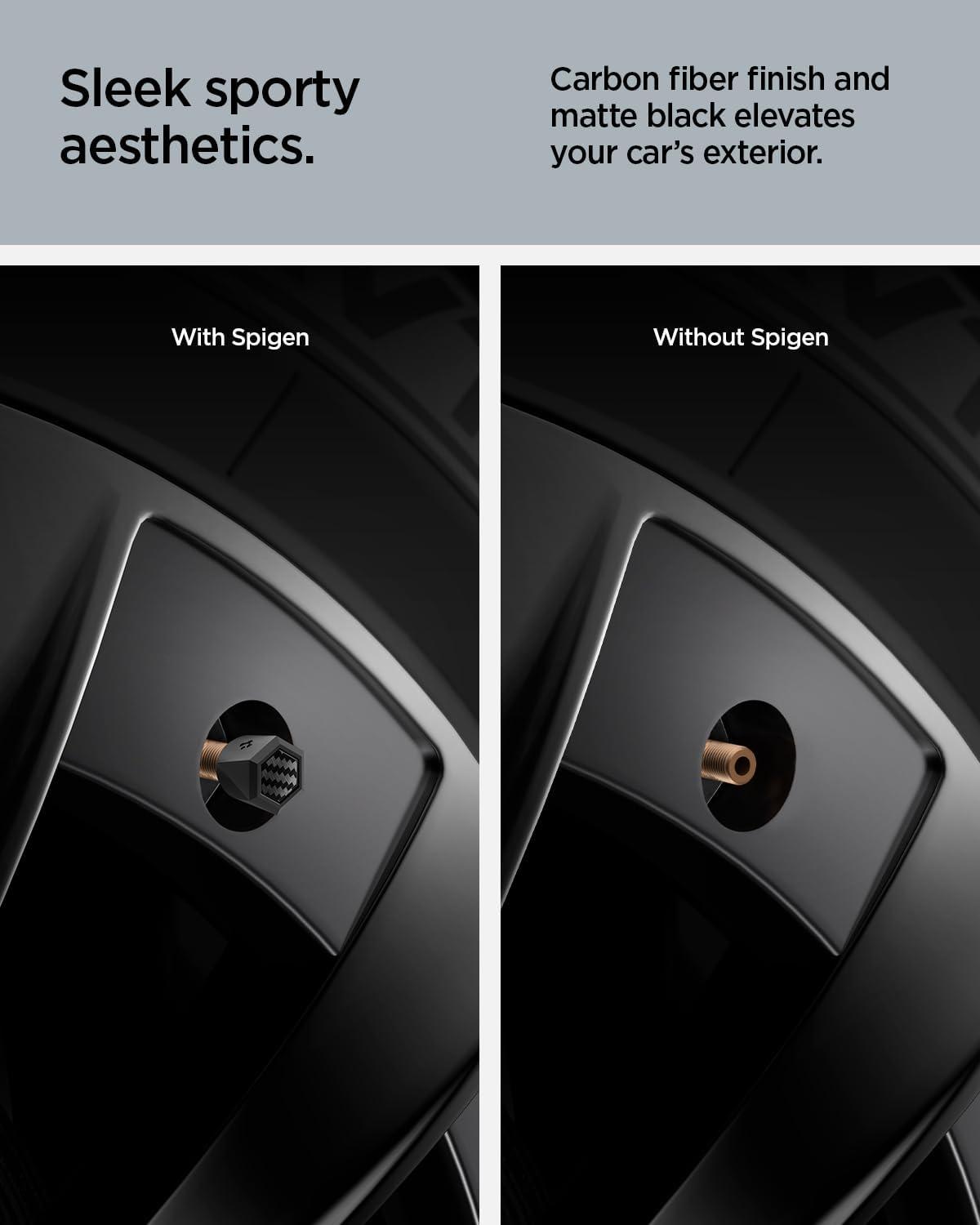 imageSpigen Magnetic Car Tire Valve Caps in Carbon Black Never Lose Fade Resistant for Schrader Valve Stem Caps 4 PackCarbon