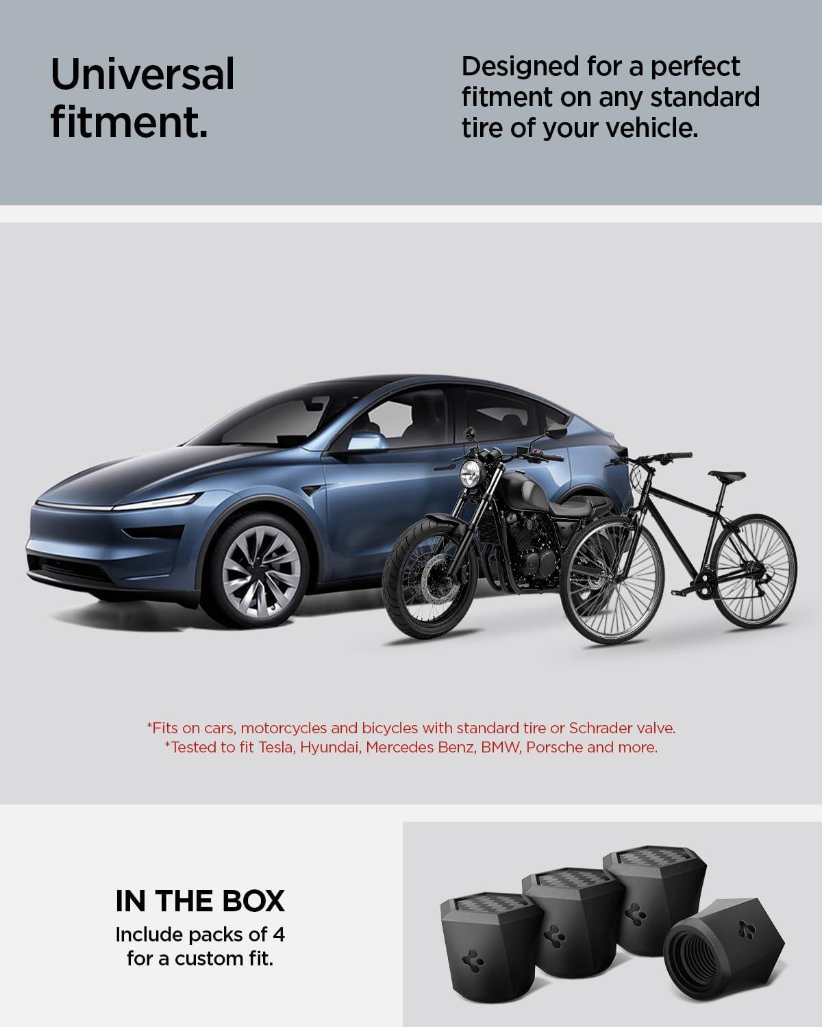 imageSpigen Magnetic Car Tire Valve Caps in Carbon Black Never Lose Fade Resistant for Schrader Valve Stem Caps 4 PackCarbon