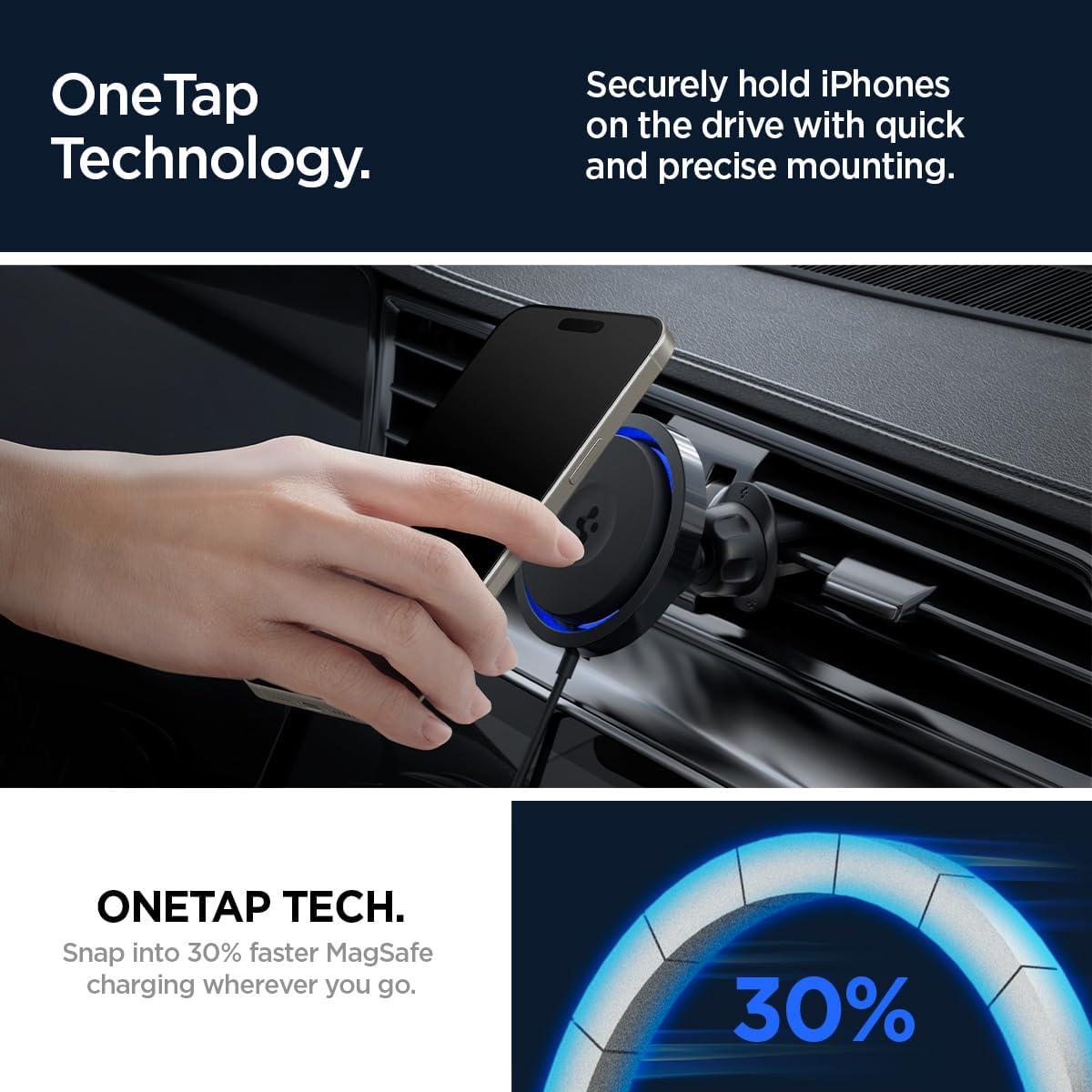 imageSpigen OneTap Pro 3 Cryomax Fast Charging with UltraQuiet Noiseless Cooling Wireless MagSafe Car Mount Charger Airvent Hook Designed for iPhone 16 Pro Max 16 Pro 16 Plus 15 14 13 amp 12 Series