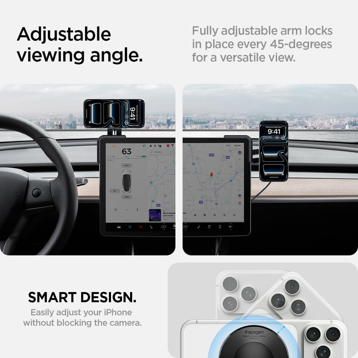 imageSpigen TapLock Qi2 MagSafe Charging Tesla Phone Mount for Tesla Model Y Juniper 202526 amp Model 3YSX for iPhones with MagSafe amp Pixelsnap Not Compatible with Updated 16in QHD ScreenCharging MagSafe Mount