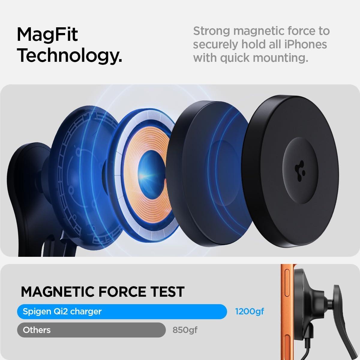 imageSpigen TapLock Qi2 MagSafe Charging Tesla Phone Mount for Tesla Model Y Juniper 202526 amp Model 3YSX for iPhones with MagSafe amp Pixelsnap Not Compatible with Updated 16in QHD ScreenCharging MagSafe Mount