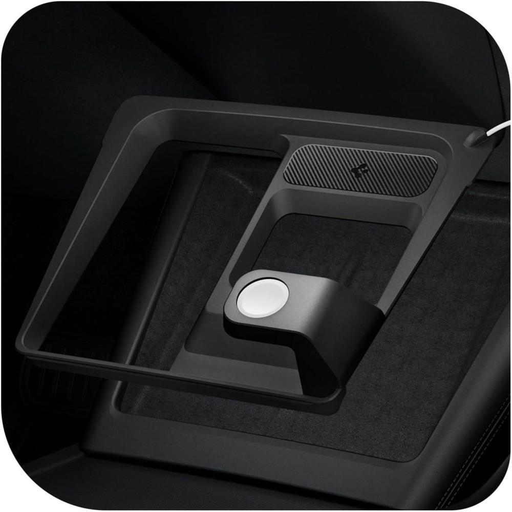 imageSpigen 3in1 Organizer Mount for Legacy Tesla Model Y 20222024 amp Model 3 20222023 Watch Charger Not Included  Uses Tesla Wireless Charging Pad  for iPhone AirPods Apple WatchNew Model 3 202425 Highland