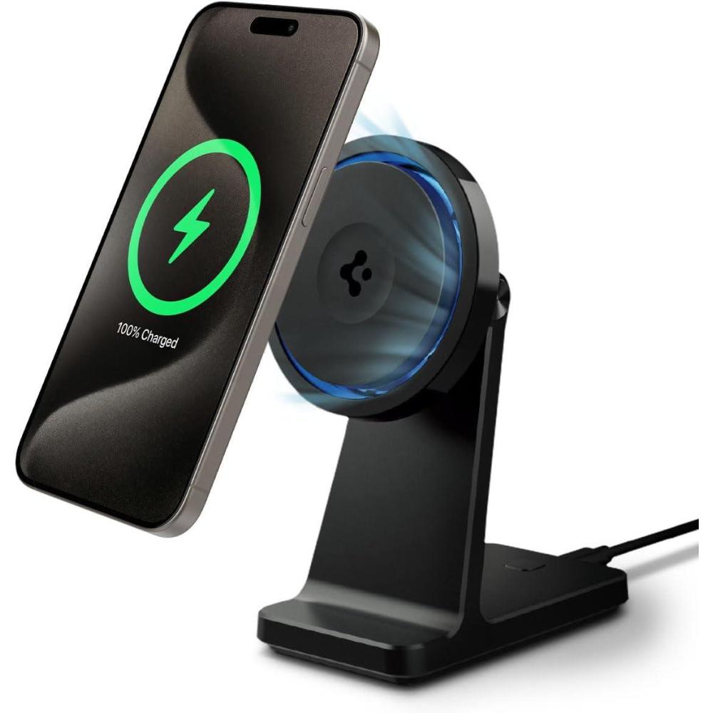 imageSpigen for MagSafe Charger Qi2 Wireless Cooling Fan 15W OneTap Pro 3 Cryomax MagFit Compatible with iPhone 171615141312 Pixel 10 Pixelsnap and More Sleep Friendly Light  Black KickstandBlack